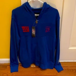 NWT NFL NY Giants blue zip up heavyweight fleece hoodie, size medium.